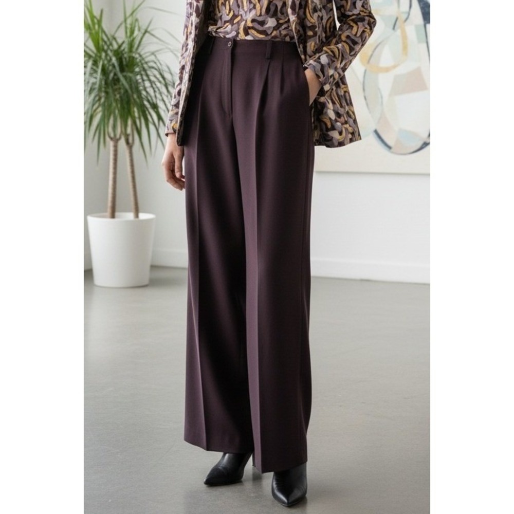 Emporio Armani Trousers Pants Women Sz S Pleated Wide Leg Casual Burgundy Italy